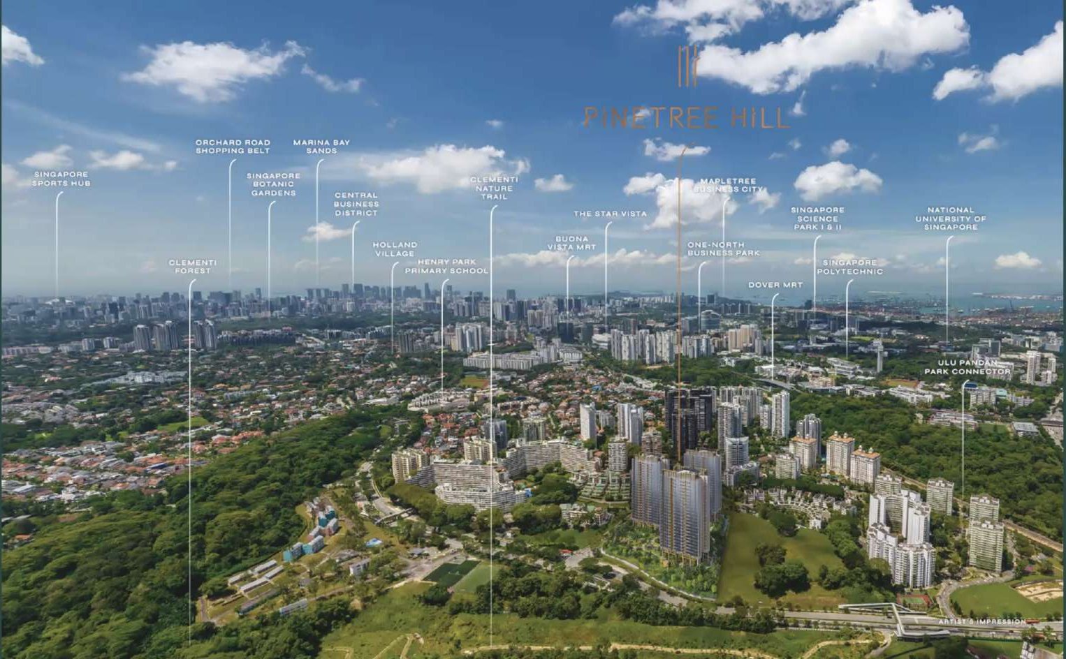 Aerial view of Pinetree Hill and Clementi Forest