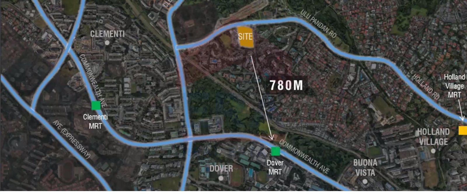 Map from Pinetree Hill to Dover MRT