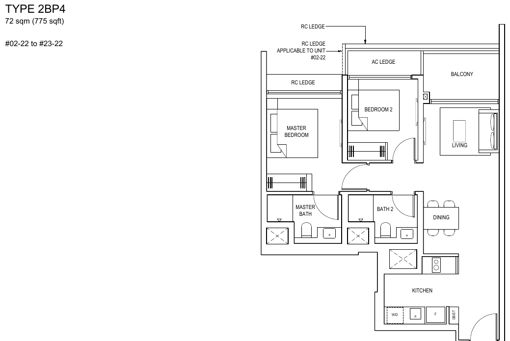 2-Bedroom Premium · Type 2BP4 · 775 sqft
