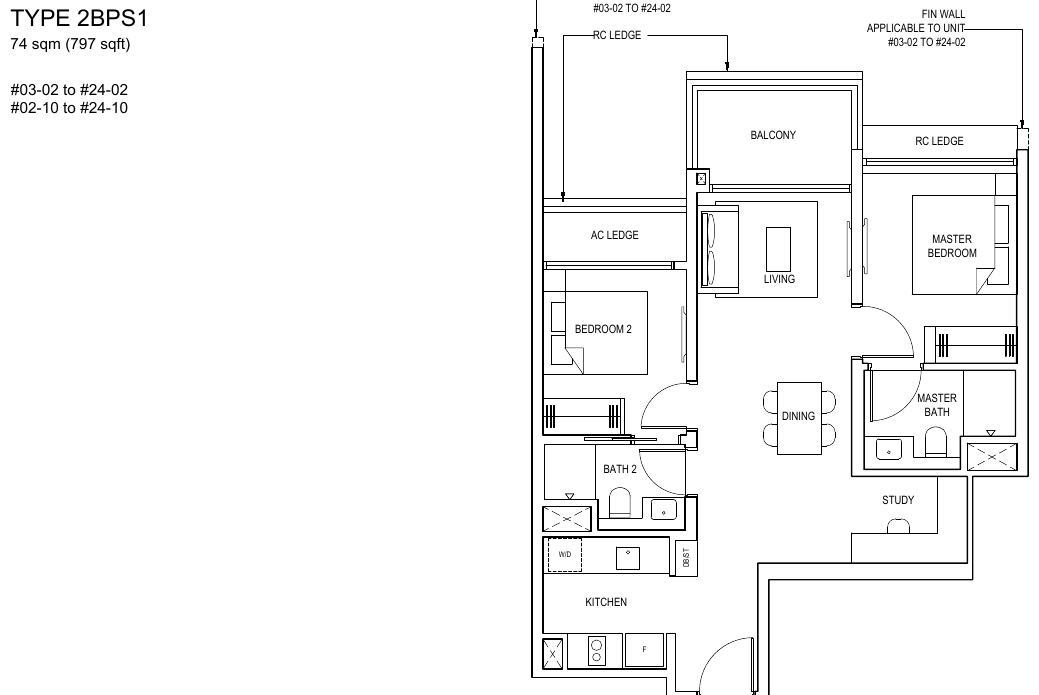 2-Bedroom Premium + Study · Type 2BPS1 · 797 sqft